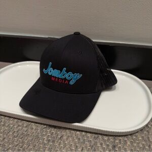 Jomboy Media Black Trucker Hat Blue & Red Logo Unisex